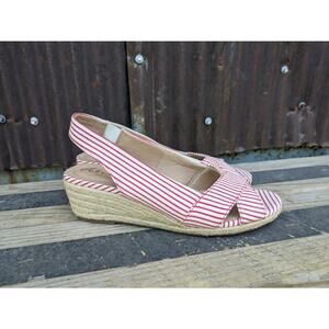 Abella Espadrille Sandal Size 8 Red Stripe Wedge Sailor Nautical Coastal Cowgirl